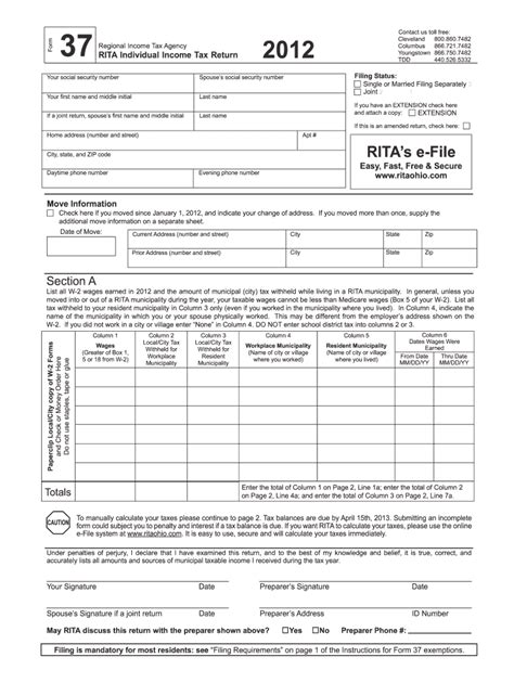 rita tax ohio forms