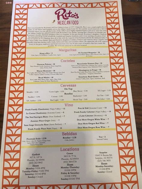 rito's mexican food mesa menu
