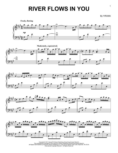 river flows in you sheet music