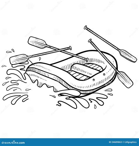 Create a line drawing of a river rafting scene Other art or