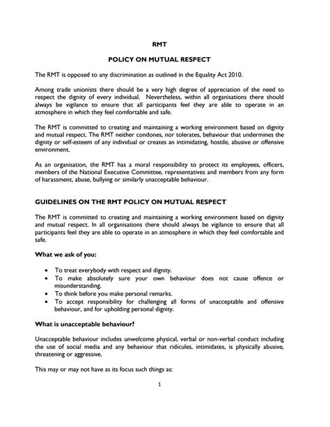 rmt mutual respect policy