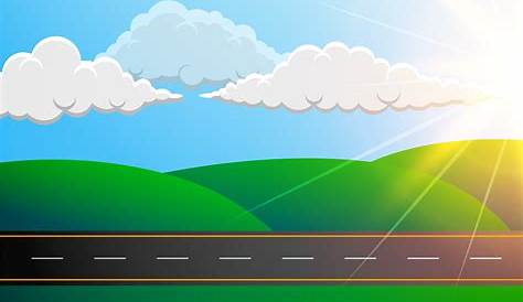 green cartoon landscape with road background - Download Free Vector Art