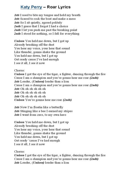 Roar Lyrics Printable