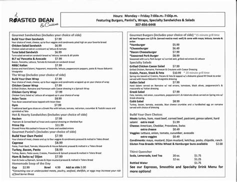 Roasted Bean Menu