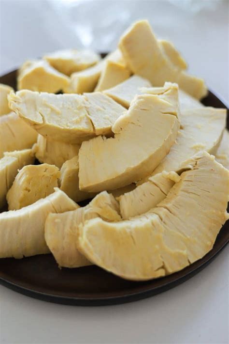 Delicious breadfruit halves roasted in the oven with a crispy crust.