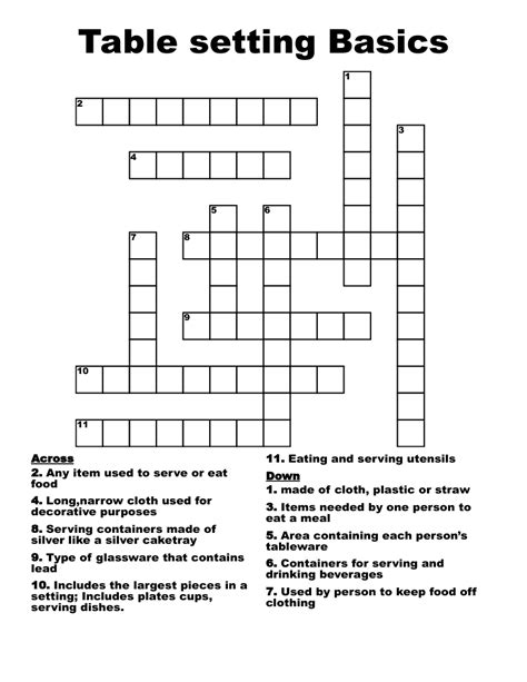 Roaster Setting Crossword Puzzle