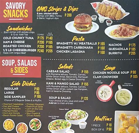 roasters menu with prices