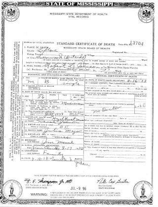 robert johnson death certificate