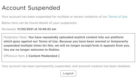 roblox permanent ban code