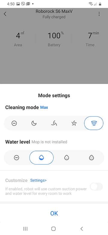 Roborock S6 Mop Settings
