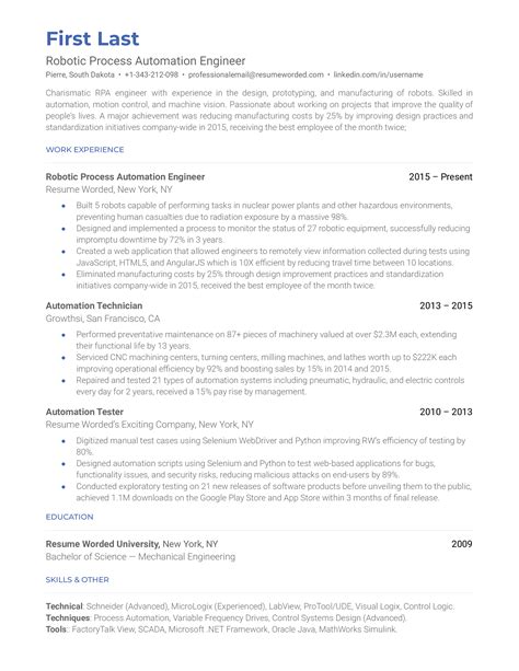 robotic process automation resume