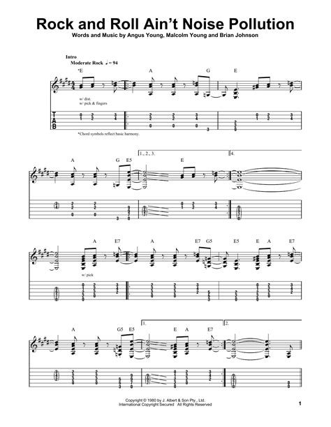 Rock And Roll Ain't Noise Pollution by AC/DC Easy Guitar Tab Guitar