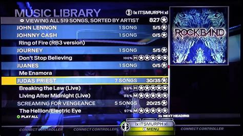 rock band 1 songs