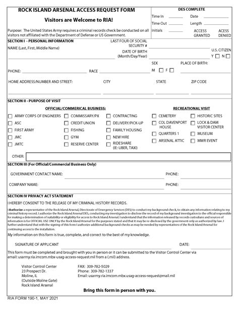 rock island arsenal visitor access form