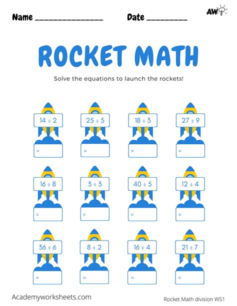 Rocket Math Division Worksheets