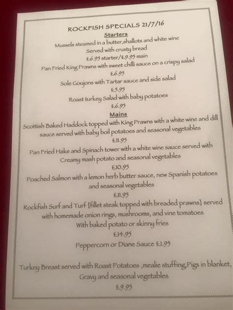 Rockfish Vegetarian Menu