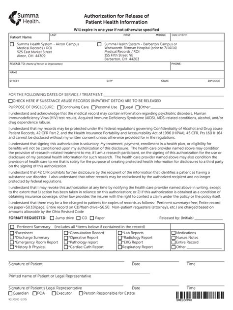 roi medical records form