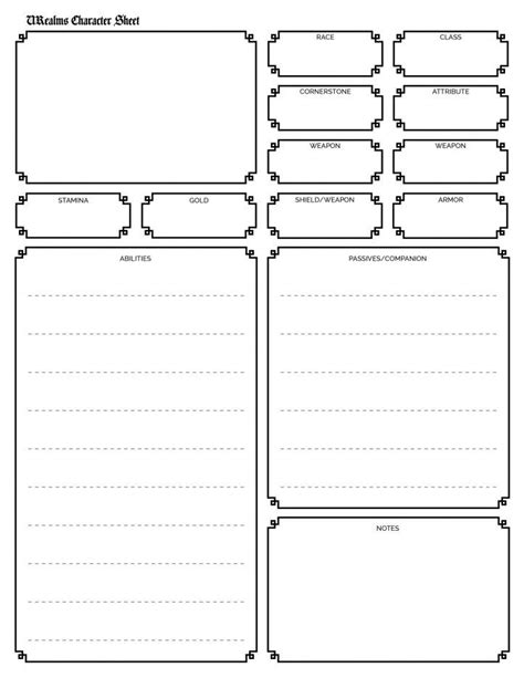 Roleplaying Character Sheets Printable