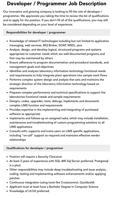 Roles And Responsibilities Of Developer Programmer