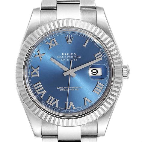 rolex datejust blue face roman numerals