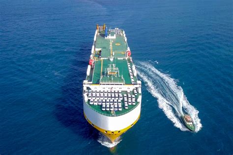 Aerial image of a Large RoRo (Roll on/off) Vehicle carrie vessel