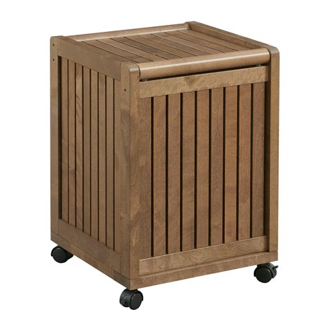 NewRidge Home Solid Wood Mobile (Rolling) Laundry Hamper with Lid