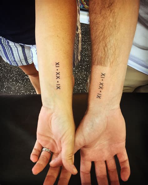 10th Anniversary Tattoo. Wedding Date in Roman Numerals Tattoo. Couple