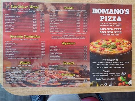 romano's pizza menu