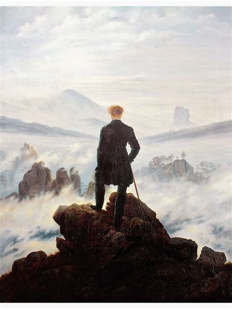 romantic painting man on cliff