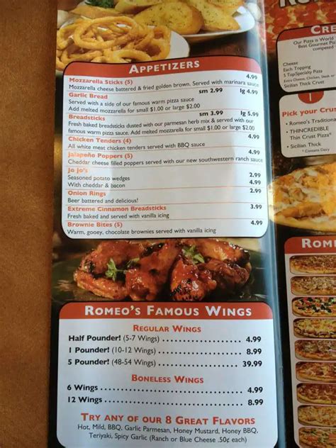 romeo's menu