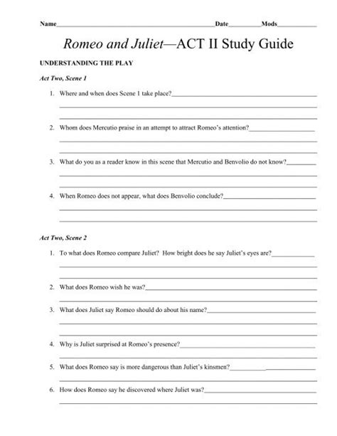 romeo and juliet study guide free pdf