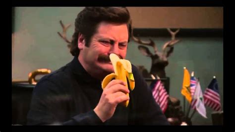 ron swanson eating a banana