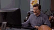 Ron Throws Away Computer Gif