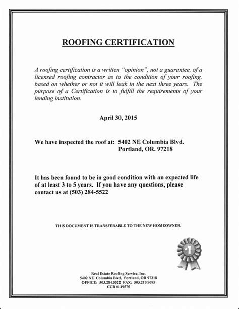 Roofing Certificate Of Completion Template Zohre With with regard to