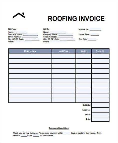 Roofing Contractor Invoice Template