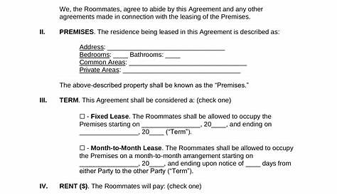 Room Rental Agreement Template Pdf