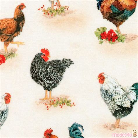 rooster and chicken fabric