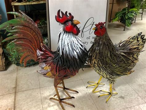 rooster and hen yard decor