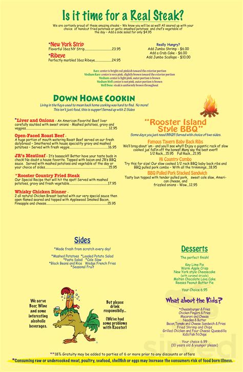 rooster big pine key menu
