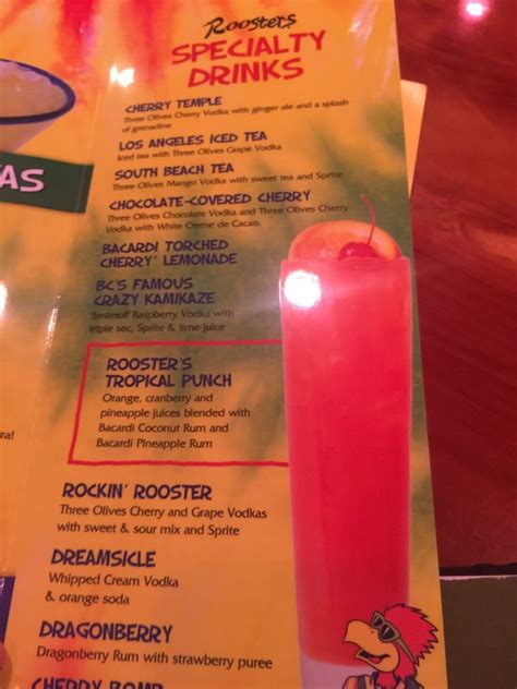 roosters alcohol drink menu