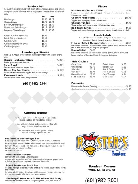 roosters carry out menu