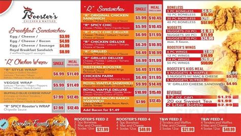 roosters chicken and waffles menu