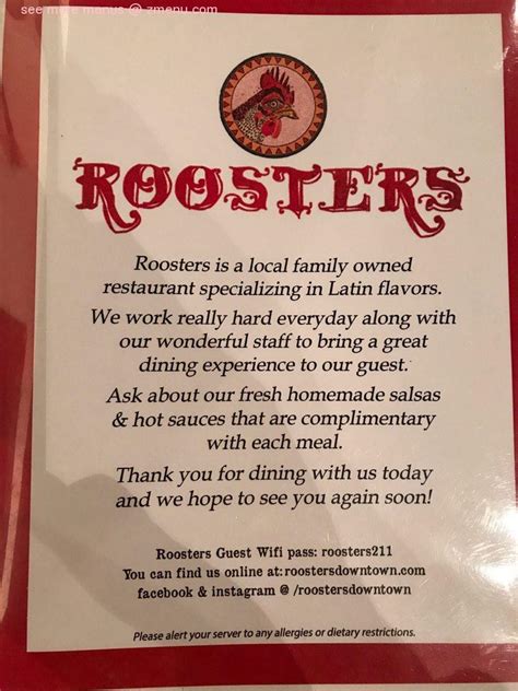 roosters menu downtown mobile