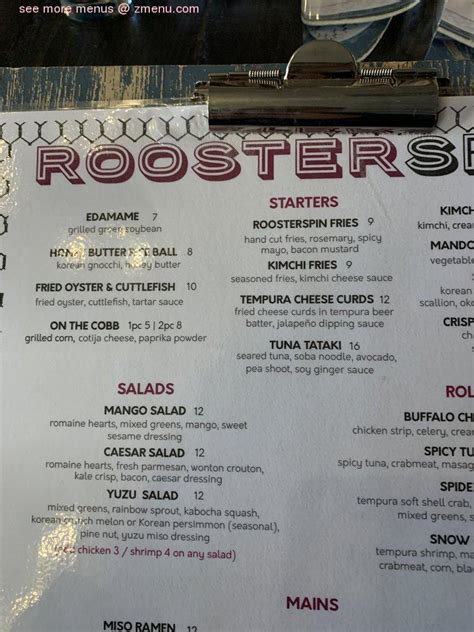 roosterspin new brunswick nj menu