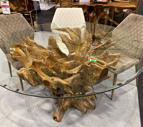 TRT042 TEAK ROOT DINING TABLE WITH TEMPERED GLASS TOP (3) Ardor Home