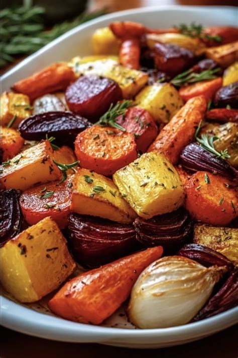 Root Vegetables Roasting In Oven