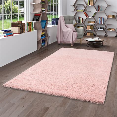 Moderner Wohnzimmer Shaggy Hochflor Teppich Soft Garn In Uni Pastell