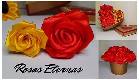 Box de 36 rosas eternas | Flower making with ribbon, Ribbon crafts diy