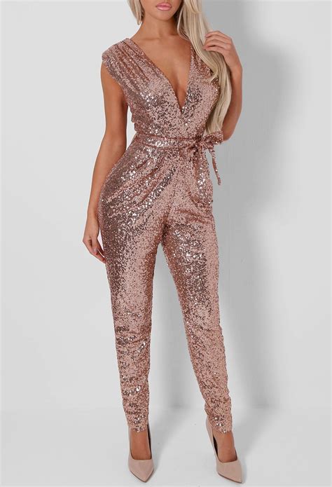 Is This Star Taken Sequin Jumpsuit Rose Gold