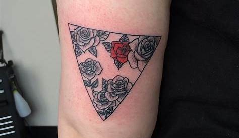 Black and red rose inside triangle tattoo on forearm